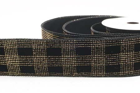 Black Classic Plaid Check Wired Ribbon_KW0468GC-53-53